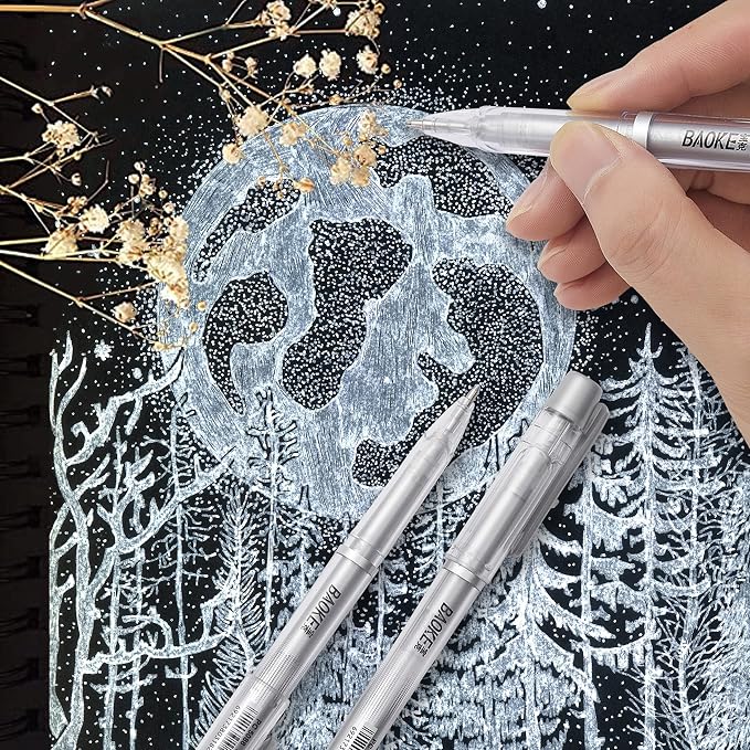 Qionew Silver Gel Pens, 3 Pack, Silver Gel Ink Pen Set for Art Highlight