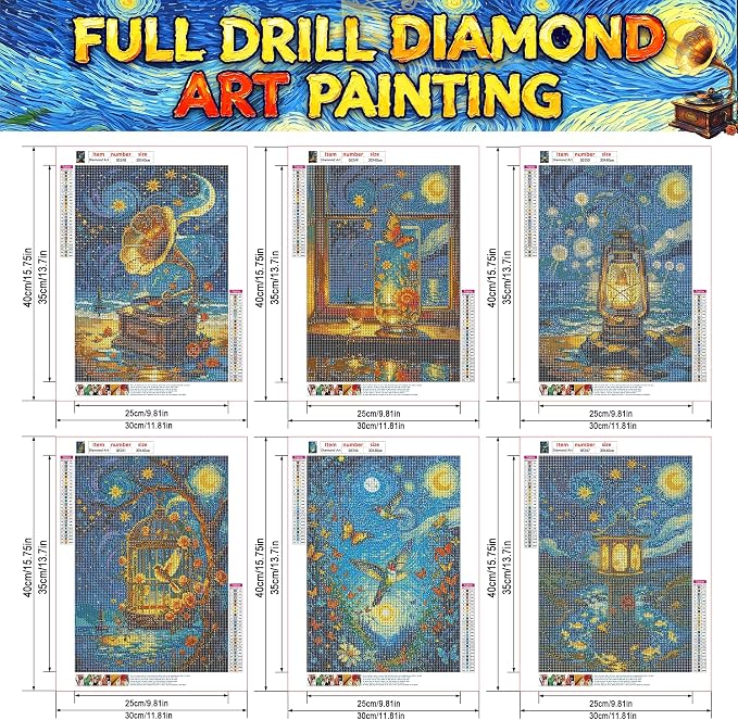 Leatrice 6 Pack Van Gogh Diamond Painting Kits for Adults 11.8x15.7 Inches