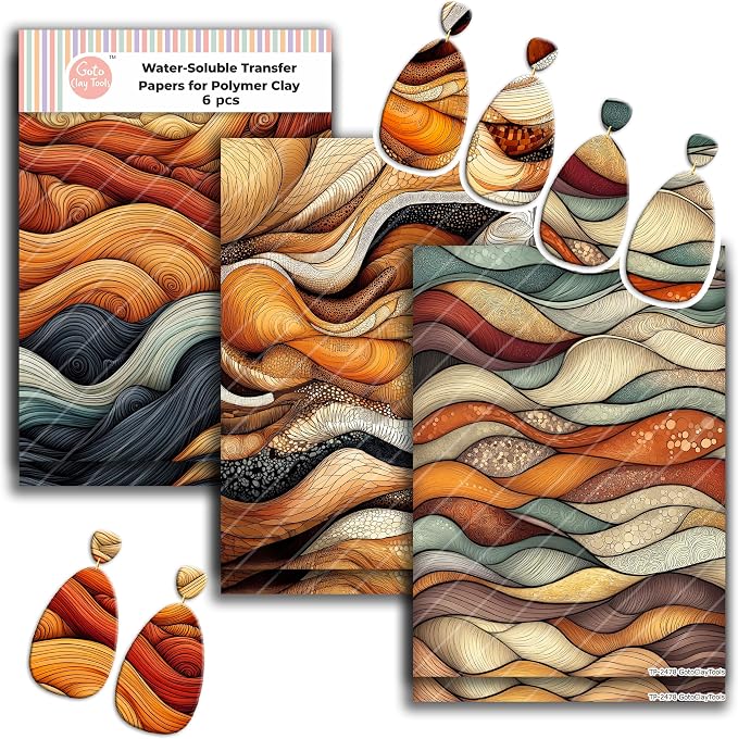 GOTO CLAY TOOLS Zentangle Transfer Paper - 6 Pcs, Transfer Paper for Polymer Clay, Earth Tone Polymer Clay Transfer Sheet for Jewelry Making ZEN-R1TP2