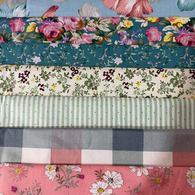 9.8" x 9.8"(25 * 25CM) Cotton Fabric DIY Making Supplies Quilting Patchwork Fabric Fat Quarter Bundles DIY for Quilting Cotton Patchwork Cushions (Small Flowers Mix, 9.8" x 9.8")
