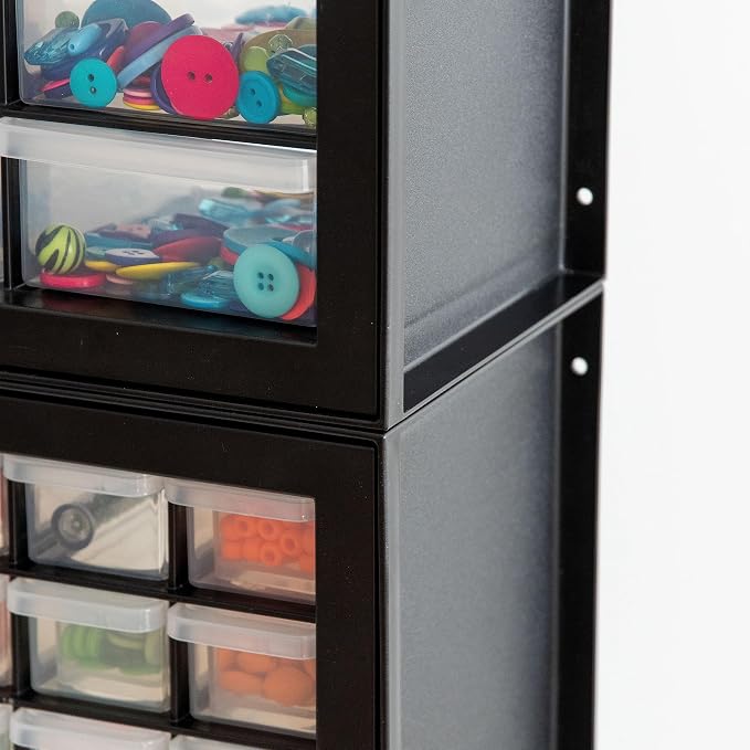 IRIS USA 24-Drawer Plastic Storage Cabinet, Teacher Toolbox, Garage, Black | Wall mountable, Stackable, Small Business Scrapbook Art Balloons Building Bricks Crafts Stickers Storage