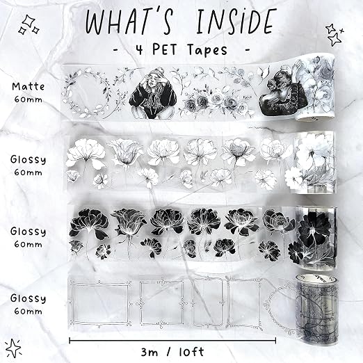 Pet Tape Stickers for Journaling - 4 Journaling Tapes for Junk Journals