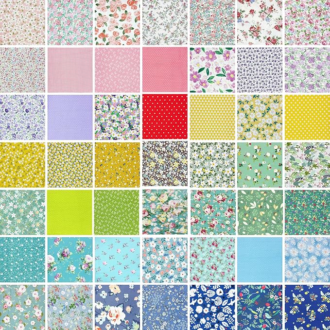 Aubliss 50pcs 100% Cotton Fabric Bundle 8" x 8" PreCut Fat Squares Sheets