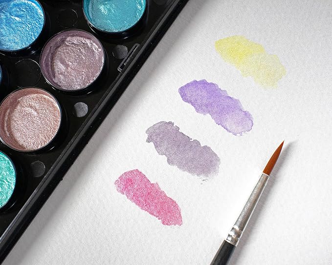 Mont Marte Signature Metallic Watercolor Set, 37 Piece Pearl Paint, 36 Vibrant Colors, 1 Paint Brush