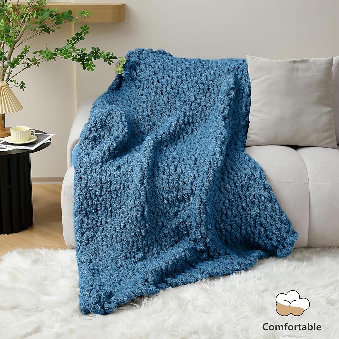 Cozyful Chunky Yarn for Hand Knitting - #10 Chunky Chenille Yarn, Jumbo Big Thick Chunky Yarns for Crocheting, Super Bulky Chunky Knit Blanket Yarns, 8 Skein (22 yds 8 oz Each Skein), Indigo