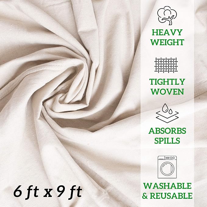GREEN LIFESTYLE All Purpose Canvas Drop Cloths - Drop Cloth for Painting, Floor Cover, Heavy Duty Protection for Furniture & Surfaces, Reusable Painters Canvas Tarp for Renovation & Home (2 Pack 6x9)