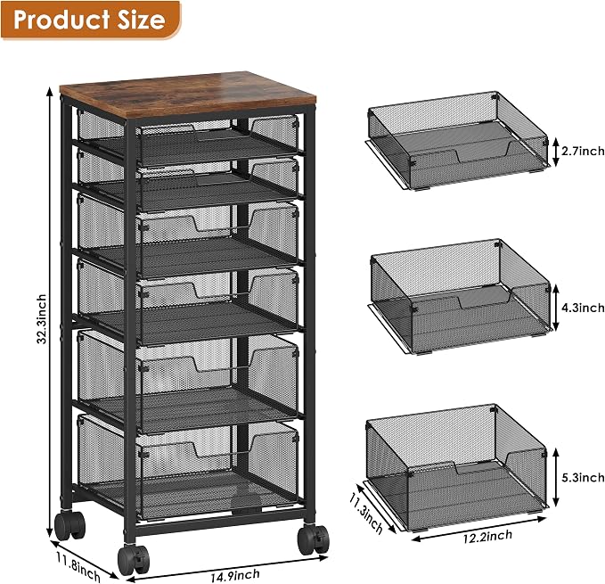 Rolling Storage Cart with 6 Drawers, Craft Cart with Lockable Wheels | Storage Drawer Organizer, Utility Cart for Classroom, Closet, Pantry, Bathroom, Kitchen, Art, Dorm, Office