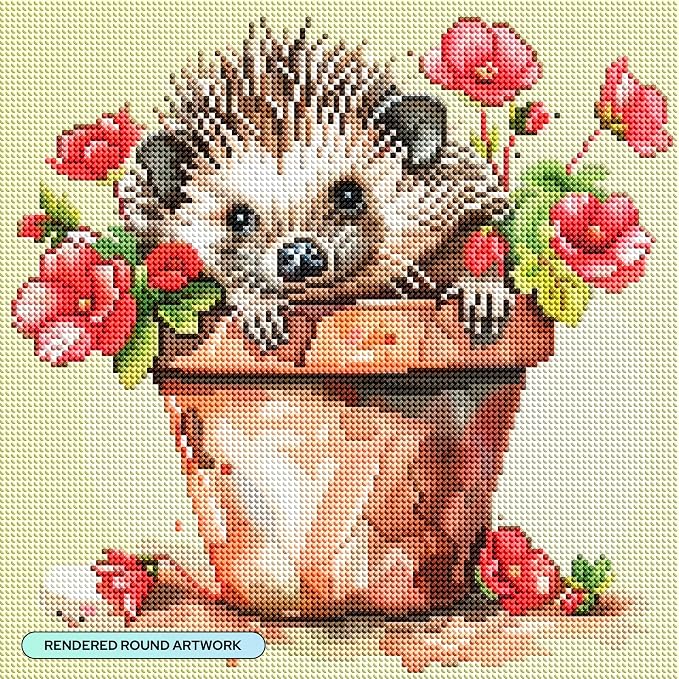 DIAMOND ART CLUB Floral Hedgehog Diamond Art Kits for Adults