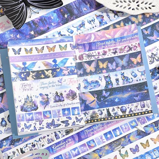 PAGEMORE 35 Rolls Washi Tape Set, Purple Dreamly Butterfly Decorative Tape, Scrapbook Supplies for Junk Journal, Scrapbooking Supplies Decor, DIY Craft Projects Materials for Girls and Women