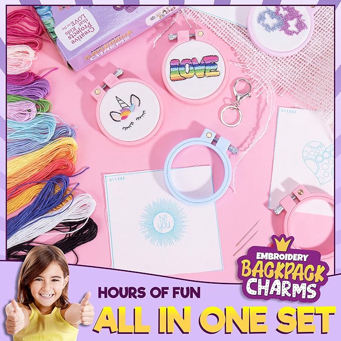 CRAFTILOO Embroidery Kit for Kids - 5 Stamped Beginner Needlepoint Projects