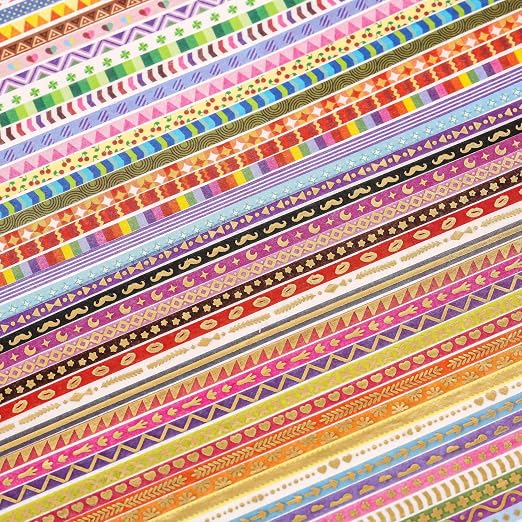 emmoolife 50 Rolls Skinny Washi Tape Set 3mm Wide, Gold Foil Print Masking Thin Basic Patterns Decorative Tapes for Scrapbooking, Junk Journal Supplies, Bullet Journaling, Craft Tape for Women Girl