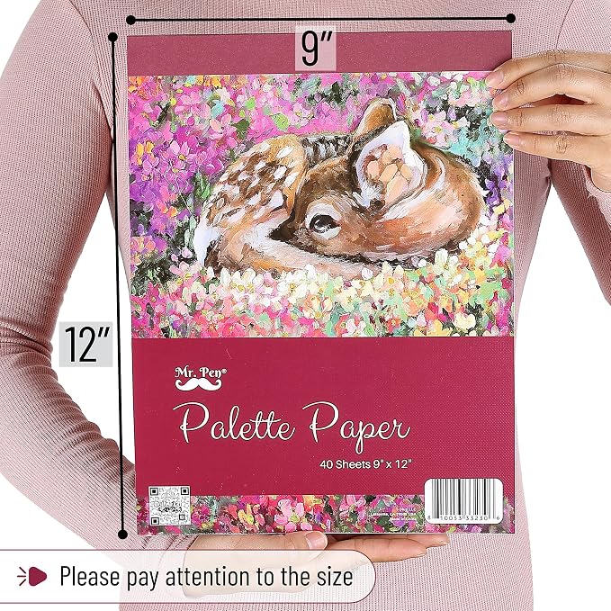 Mr. Pen- Disposable Paint Palette Paper Paint Pad, 9"x12", 40 Sheets | 2 Pack, Acrylic Paint Paper, Suitable for Watercolor, Gouache, Acrylic and Oil Paints, Tear-Off Palette Sheets for Painting